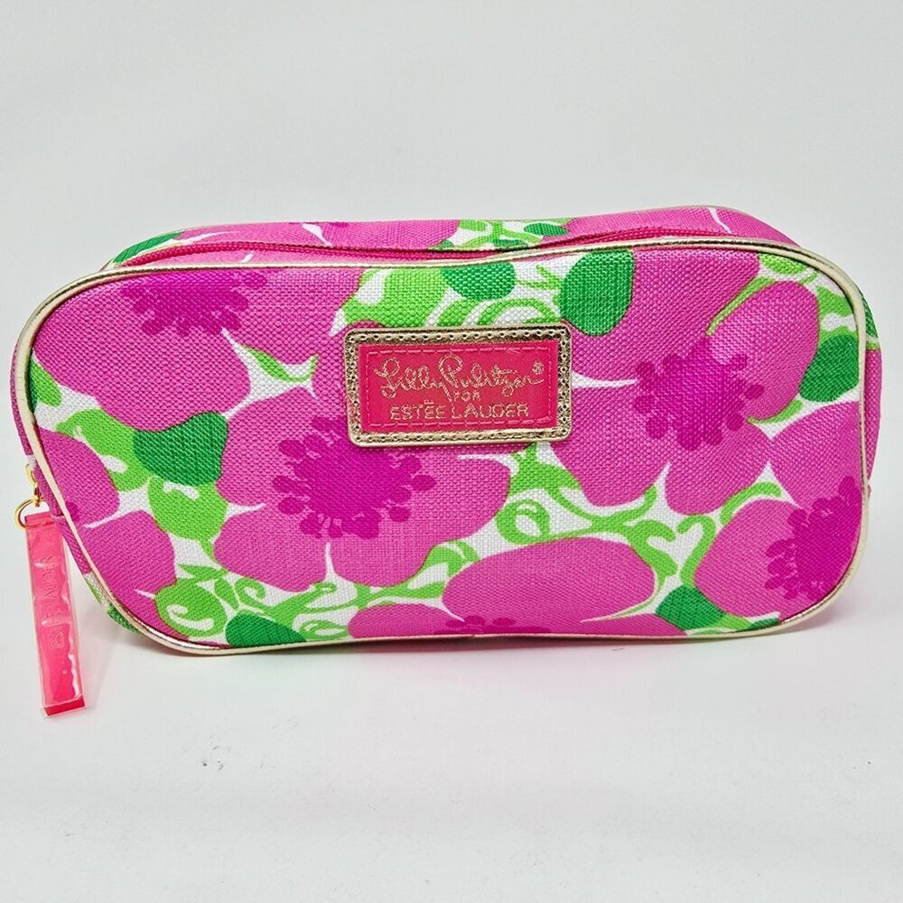 Lilly Pulitzer ✦ Pink Green Canvas Cosmetic Bag ✦ Estée Lauder Zip Pouch NEW